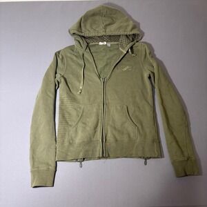 Vans Hoodie Womens Small Green Full Zip Checkerboard Hood Graphic Side